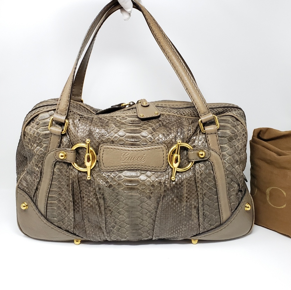 100% Auth Gucci Boston Jockey Python Shoulder Bag